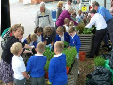 Young helpers at the Village Hall.